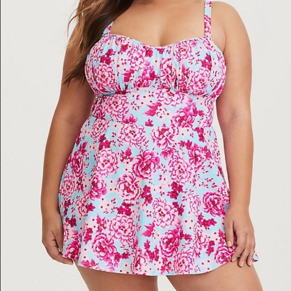 Torrid Pink Floral Bathing Suit/ Swim Dress Size 2
